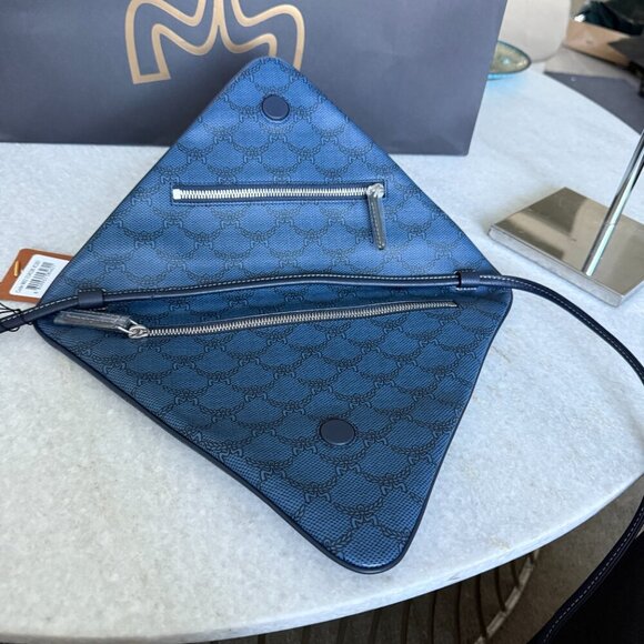 MCM Blue Canvas and leather Triangle Shoulder Bag - Picture 7 of 14